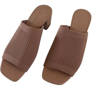 EVERLANE Knit Block Heel Mules Sandal Textured Slide Blush Tan‎ Size 6.5